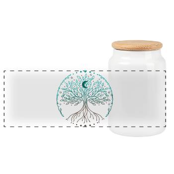 Yggdrasil Weltenesche Tree of Life - Panoramic Cookie Jar with Wooden Lid - white - Front