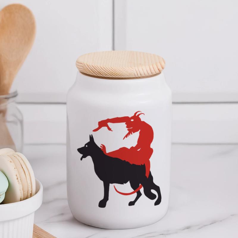 Shepherd devil - BIG Panoramic Cookie Jar with Wooden Lid