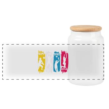 Volleyball Bump Set Spike Repeat - Panoramic Cookie Jar with Wooden Lid - white - Front