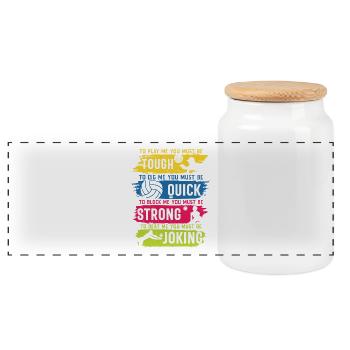 Volleyball Tough Quick Strong Joking - Panoramic Cookie Jar with Wooden Lid - white - Front