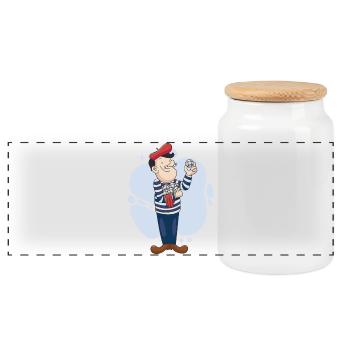 Boule player throws boules ball Boulering Boule - Panoramic Cookie Jar with Wooden Lid - white - Front