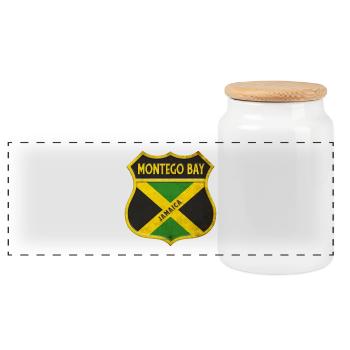 Montego Bay Jamaïque Armoiries Drapeaux Design - Boîte à biscuits avec couvercle en bois - blanc - Devant