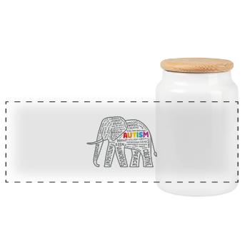 Autism Awareness Elephant Typography - Panoramic Cookie Jar with Wooden Lid - white - Front