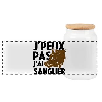 Je Peux Pas J'ai Sanglier Humour Chasse humorist - Boîte à biscuits avec couvercle en bois - blanc - Devant