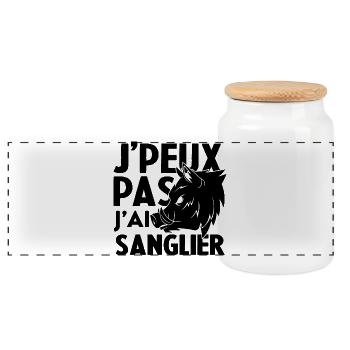 Je Peux Pas J'ai Sanglier Humour Chasse humorist - Boîte à biscuits avec couvercle en bois - blanc - Devant
