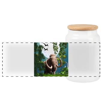 Moonlit Mammoth in Jungle Night - Panoramic Cookie Jar with Wooden Lid - white - Front