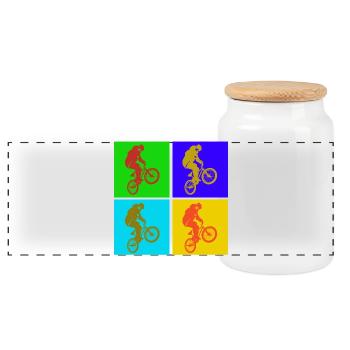 BMX Pop Art  - Panorama Keksdose mit Holzdeckel - Weiß - Vorne