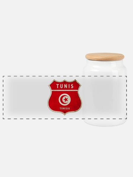 Tunis Tunesien Wappen Flaggen Design - Panorama Keksdose mit Holzdeckel - Weiß