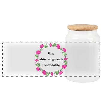 Une aide soignante formidable - couronne de fleurs - Boîte à biscuits avec couvercle en bois - blanc - Devant