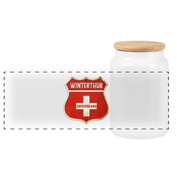 Winterthur Schweiz Wappen Flaggen Design - Panorama Keksdose mit Holzdeckel - Weiß - Vorne