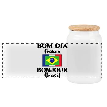 Brazil France Flag Brazilian Gift - Panoramic Cookie Jar with Wooden Lid - white - Front