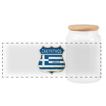 Zakynthos Grèce Armoiries Drapeaux Design - Boîte à biscuits avec couvercle en bois - blanc - Devant