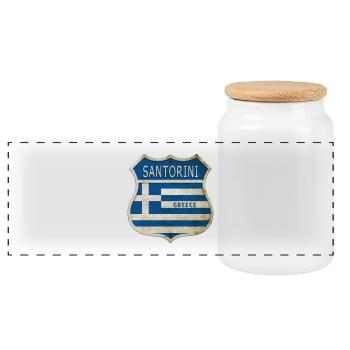 Santorin Grèce Armoiries Drapeaux Design - Boîte à biscuits avec couvercle en bois - blanc - Devant