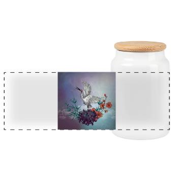 Magnifique grue avec des fleurs - Boîte à biscuits avec couvercle en bois - blanc - Devant