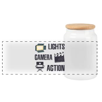 Video Producer - Panoramic Cookie Jar with Wooden Lid - white - Front