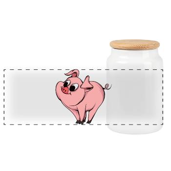 Playful Pig Cartoon Design - Panoramic Cookie Jar with Wooden Lid - white - Front