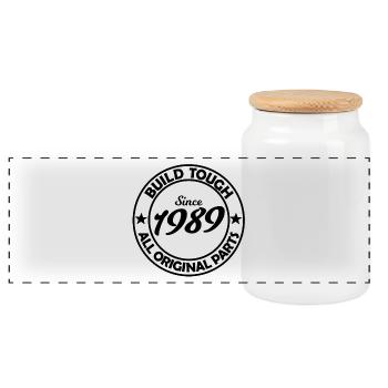 Born in 1989 - Panoramic Cookie Jar with Wooden Lid - white - Front