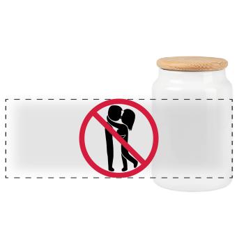 Kissing forbidden sign - Panoramic Cookie Jar with Wooden Lid - white - Front