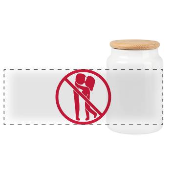 Forbidden Sign Kissing - Panoramic Cookie Jar with Wooden Lid - white - Front