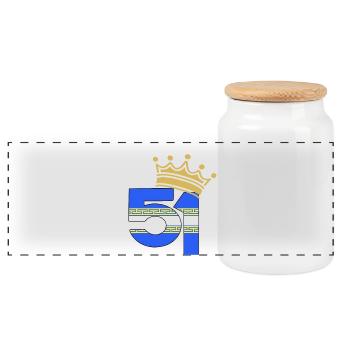 51 - Panoramic Cookie Jar with Wooden Lid - white - Front