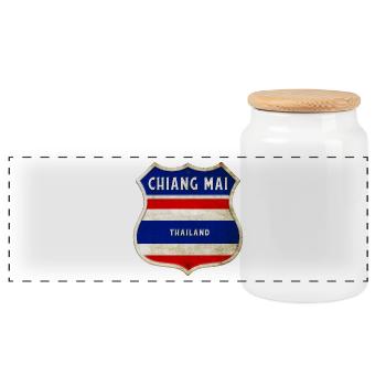 Chiang Mai Thaïlande Armoiries Drapeaux Design - Boîte à biscuits avec couvercle en bois - blanc - Devant