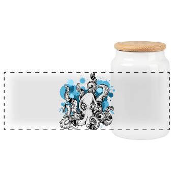 Kraken | Octopus | Seafaring | Adventure - Panoramic Cookie Jar with Wooden Lid - white - Front
