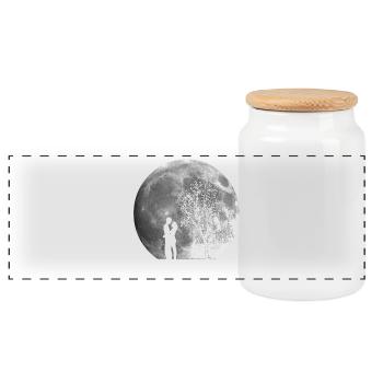 Saint Valentin, couple de pleine lune - Boîte à biscuits avec couvercle en bois - blanc - Devant