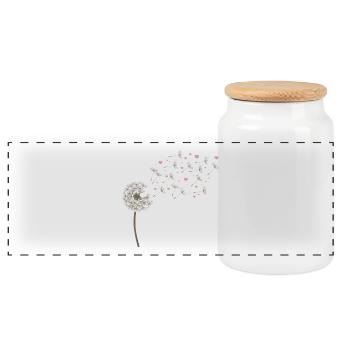 Pusteblume mit Herzen – Liebe & Verliebt - Panorama Keksdose mit Holzdeckel - Weiß - Vorne