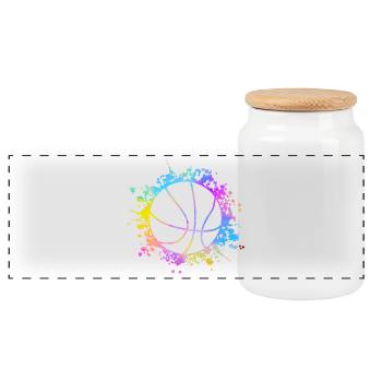 Basketball Farbspritzer Farbklecks - Panorama Keksdose mit Holzdeckel - Weiß - Vorne
