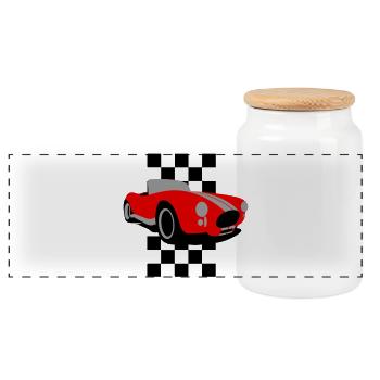 Roter Classic Roadster Shelby Cobra - Panorama Keksdose mit Holzdeckel - Weiß - Vorne