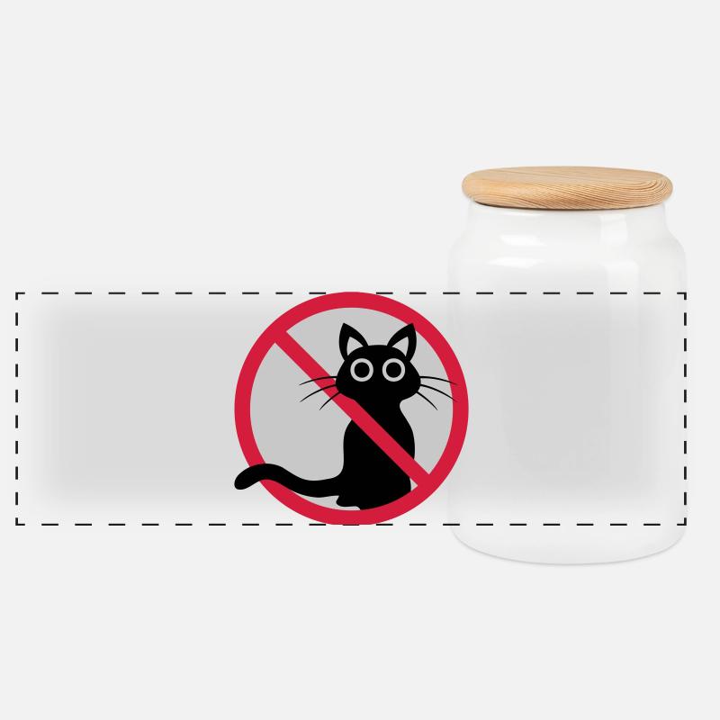 Katze verboten Schild - Panorama Keksdose mit Holzdeckel - Weiß