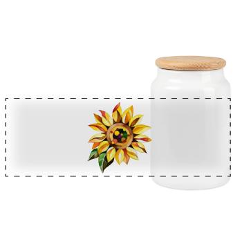 Sunflower - Panoramic Cookie Jar with Wooden Lid - white - Front
