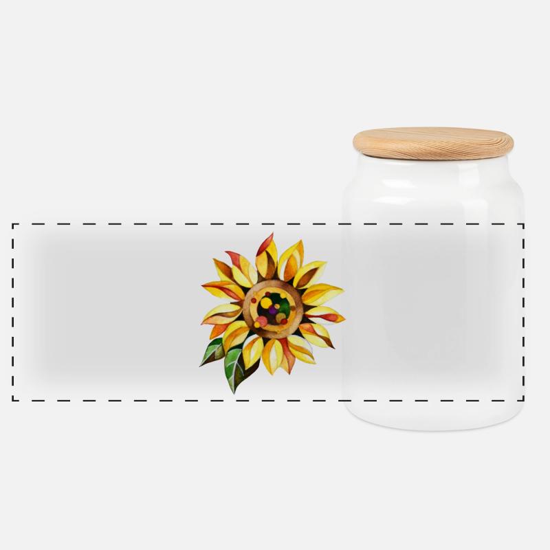 Sonnenblume - Panorama Keksdose mit Holzdeckel - Weiß