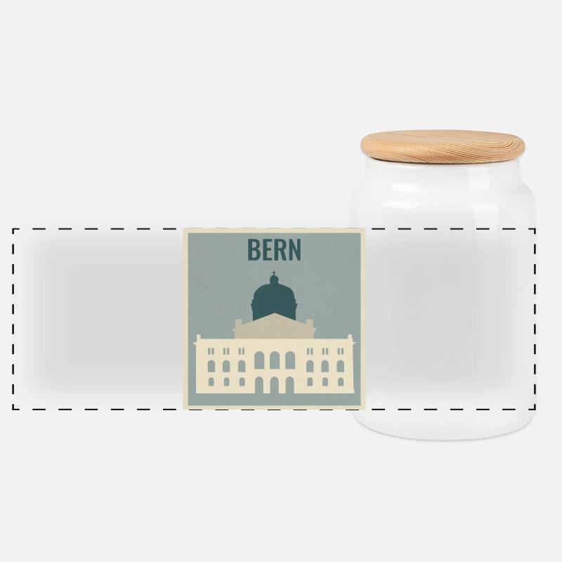 Bern Schweiz – Bundeshaus Städte-Design - Panorama Keksdose mit Holzdeckel - Weiß