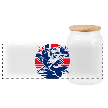 Norway Fishing Angler Fishing - Panoramic Cookie Jar with Wooden Lid - white - Front