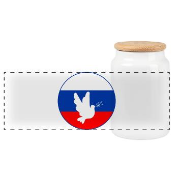 Russland Fahne Taube - Panorama Keksdose mit Holzdeckel - Weiß - Vorne