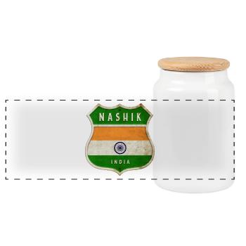 Nashik Indien Wappen Flaggen Design - Panorama Keksdose mit Holzdeckel - Weiß - Vorne