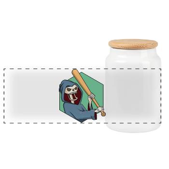 Grim Reaper with baseball bat - Panoramic Cookie Jar with Wooden Lid - white - Front