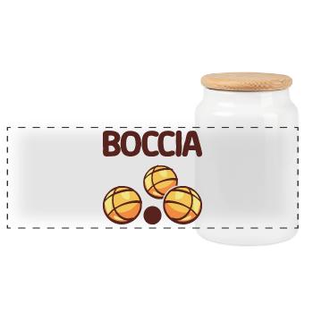 Bocciaspieler Bekleidung mit Boccia Kugeln Boccia - Panorama Keksdose mit Holzdeckel - Weiß - Vorne
