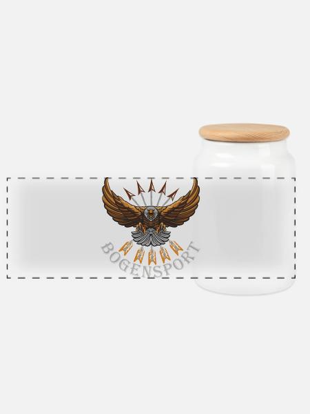 Majestätischer Adler mit Pfeilen - Panorama Keksdose mit Holzdeckel - Weiß