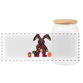 Niedlicher Osterhäschen Pixelart - Panorama Keksdose mit Holzdeckel - Weiß - Vorne