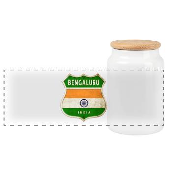 Bengaluru Indien Wappen Flaggen Design - Panorama Keksdose mit Holzdeckel - Weiß - Vorne