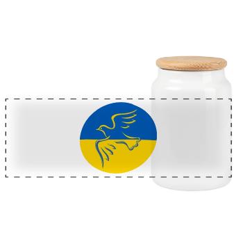 Ukraine Dove of Peace - Panoramic Cookie Jar with Wooden Lid - white - Front