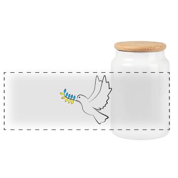 Dove of Peace Ukraine - Panoramic Cookie Jar with Wooden Lid - white - Front