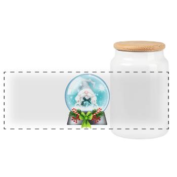 Snow Globe Santa with Candy Canes - Panoramic Cookie Jar with Wooden Lid - white - Front