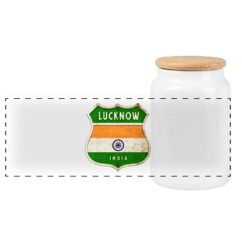 Lucknow Indien Wappen Flaggen Design - Panorama Keksdose mit Holzdeckel - Weiß - Vorne