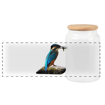 coole vögel, fischendes Eisvogel männchen - Panorama Keksdose mit Holzdeckel - Weiß - Vorne