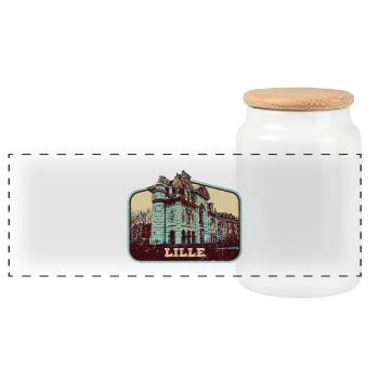 Retro-Abzeichen, Lille Frankreich ist meine Heimatstadt - Panorama Keksdose mit Holzdeckel - Weiß - Vorne