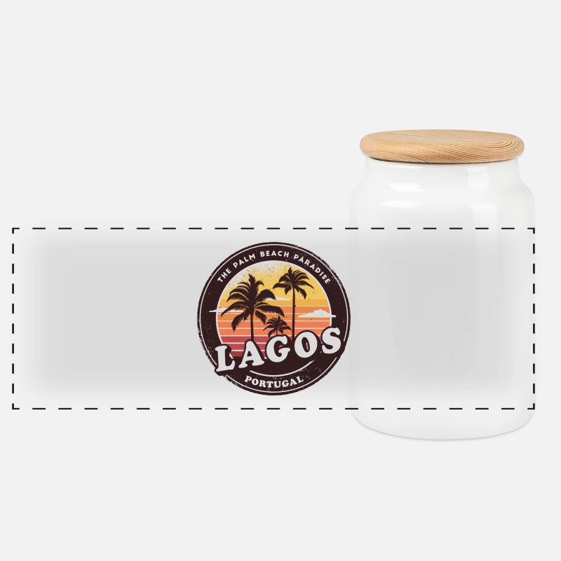 Lagos Portugal Beach Design - Panorama Keksdose mit Holzdeckel - Weiß