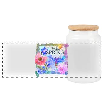 Fleurs de printemps | bonjour le printemps - Boîte à biscuits avec couvercle en bois - blanc - Devant